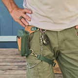 Small Army Green Genuine Leather and Brown Suede Drop leg Bag with Adjustable Strap, Unisex Fanny Pack Bag, Leather Fanny Bag Gift