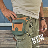 Small Army Green Genuine Leather and Brown Suede Drop leg Bag with Adjustable Strap, Unisex Fanny Pack Bag, Leather Fanny Bag Gift