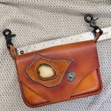 Handcrafted Vegetal Leather Multifunctional Brown Belt Bag with Natural Agate Stone Design – Gift -Versatile Fanny Pack