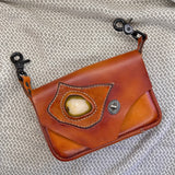 Handcrafted Vegetal Leather Multifunctional Brown Belt Bag with Natural Agate Stone Design – Gift -Versatile Fanny Pack