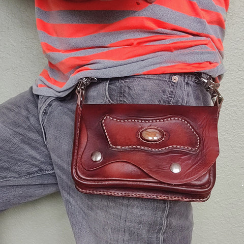 Handcrafted Vegetal Leather Multifunctional Brown Belt Bag with Natural Agate Stone Design – Gift -Versatile Fanny Pack