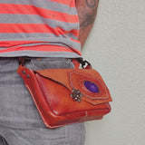 Handcrafted Vegetal Leather Multifunctional Brown Belt Bag with Natural Agate Stone Design – Gift -Versatile Fanny Pack