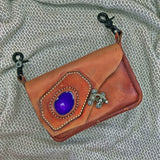 Handcrafted Vegetal Leather Multifunctional Brown Belt Bag with Natural Agate Stone Design – Gift -Versatile Fanny Pack