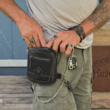 Small Black Genuine Leather and Black Suede Drop leg Bag with Adjustable Strap, Unisex Fanny Pack Bag, Leather Fanny Bag Gift