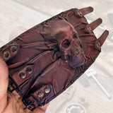 MADE TO ORDER-Handcrafted Genuine Leather Maroon Skull Design Cuff-Unisex Gift Embossed Skull-Cool Gift Leather Biker Wristband Bracelet