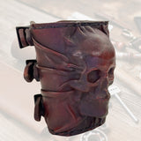 MADE TO ORDER-Handcrafted Genuine Leather Maroon Skull Design Cuff-Unisex Gift Embossed Skull-Cool Gift Leather Biker Wristband Bracelet