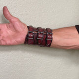 MADE TO ORDER-Handcrafted Genuine Leather Maroon Skull Design Cuff-Unisex Gift Embossed Skull-Cool Gift Leather Biker Wristband Bracelet