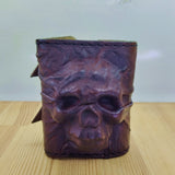 Handcrafted Genuine Dark Brown Vegetal Leather Embossed Skull Design Cuff - Unisex Gift Skull Leather Wristband-Bracelet