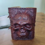 Handcrafted Genuine Dark Brown Vegetal Leather Embossed Skull Design Cuff - Unisex Gift Skull Leather Wristband-Bracelet