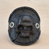 Made To Order-Small Handcrafted Genuine Black Vegetal Leather Embossed Skull Design Cuff, Cool Gift Skull Leather Bracelet-Biker's Wristband