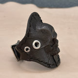 Made To Order-Small Handcrafted Genuine Black Vegetal Leather Embossed Skull Design Cuff, Cool Gift Skull Leather Bracelet-Biker's Wristband