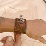 MADE TO ORDER-Handcrafted Rustic Brown Color Genuine Leather with Broken Heart Concho Bracelet-Adjustable Unisex Gift Studded Cuff Wristband