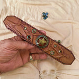 Unique Handcrafted Genuine Tan Leather Texas Star Concho-Adjustable Gift Cuff With Eyelets Wristband Brown
