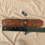 Unique Handcrafted Genuine Tan Leather Texas Star Concho-Adjustable Gift Cuff With Eyelets Wristband Brown