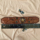 Unique Handcrafted Genuine Tan Leather Texas Star Concho-Adjustable Gift Cuff With Eyelets Wristband Brown