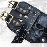 Made To Order-Handcrafted Big Black Genuine Leather Embossed Skull Design Cuff, Cool Unique Gift Brass Eyelet Bracelet-Biker's Wristband