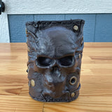 Made To Order-Handcrafted Big Black Genuine Leather Embossed Skull Design Cuff, Cool Unique Gift Brass Eyelet Bracelet-Biker's Wristband