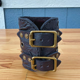 Made To Order-Handcrafted Big Black Genuine Leather Embossed Skull Design Cuff, Cool Unique Gift Brass Eyelet Bracelet-Biker's Wristband