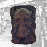 Unique Handcrafted Genuine Vegetal Leather Dark Brown Skull Design Cuff , Unisex Gift Embossed Skull Leather Bracelet