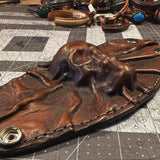 Unique Handcrafted Genuine Vegetal Leather Dark Brown Skull Design Cuff , Unisex Gift Embossed Skull Leather Bracelet