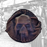 MADE TO ORDER-Small Handcrafted Genuine Brown Vegetal Leather Embossed Skull Design Cuff, Cool Gift Skull Leather Bracelet-Biker's Wristband