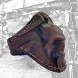 MADE TO ORDER-Small Handcrafted Genuine Brown Vegetal Leather Embossed Skull Design Cuff, Cool Gift Skull Leather Bracelet-Biker's Wristband