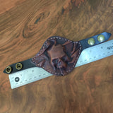 MADE TO ORDER-Small Handcrafted Genuine Brown Vegetal Leather Embossed Skull Design Cuff, Cool Gift Skull Leather Bracelet-Biker's Wristband
