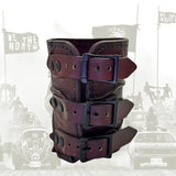 MADE TO ORDER-Handcrafted Genuine Dark Maroon Vegetal Leather Embossed Skull Design Cuff - Unisex Gift Skull Leather Bracelet Wristband