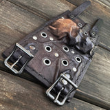 MADE TO ORDER- Handcrafted Rustic Color Genuine Leather Bracelet with Rivets Embossed Skull Design Band with Studs Unisex Gift  Biker's