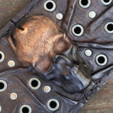 MADE TO ORDER- Handcrafted Rustic Color Genuine Leather Bracelet with Rivets Embossed Skull Design Band with Studs Unisex Gift  Biker's