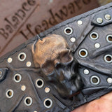 MADE TO ORDER- Handcrafted Rustic Color Genuine Leather Bracelet with Rivets Embossed Skull Design Band with Studs Unisex Gift  Biker's