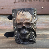 MADE TO ORDER- Handcrafted Rustic Color Genuine Leather Bracelet with Rivets Embossed Skull Design Band with Studs Unisex Gift  Biker's