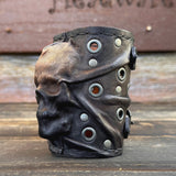 MADE TO ORDER- Handcrafted Rustic Color Genuine Leather Bracelet with Rivets Embossed Skull Design Band with Studs Unisex Gift  Biker's