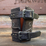 MADE TO ORDER- Handcrafted Rustic Color Genuine Leather Bracelet with Rivets Embossed Skull Design Band with Studs Unisex Gift  Biker's