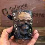 MADE TO ORDER- Handcrafted Rustic Color Genuine Leather Bracelet with Rivets Embossed Skull Design Band with Studs Unisex Gift  Biker's