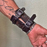 MADE TO ORDER- Handcrafted Rustic Color Genuine Leather Bracelet with Rivets Embossed Skull Design Band with Studs Unisex Gift  Biker's