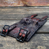 Made To Order-Handcrafted Rustic Brown Color Genuine Leather Bracelet with Embossed Skull Design Unisex Gift  Biker's Cuff, Burning Band