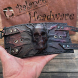 Made To Order-Handcrafted Rustic Brown Color Genuine Leather Bracelet with Embossed Skull Design Unisex Gift  Biker's Cuff, Burning Band