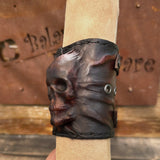 Made To Order-Handcrafted Rustic Brown Color Genuine Leather Bracelet with Embossed Skull Design Unisex Gift  Biker's Cuff, Burning Band