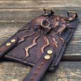 Handcrafted Rustic Color Genuine Leather Bracelet with Rivets Embossed Skull Design Band with Studs Unisex Gift  Biker's