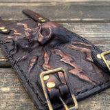 Handcrafted Rustic Color Genuine Leather Bracelet with Rivets Embossed Skull Design Band with Studs Unisex Gift  Biker's