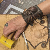 Handcrafted Rustic Color Genuine Leather Bracelet with Rivets Embossed Skull Design Band with Studs Unisex Gift  Biker's