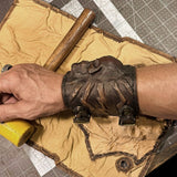 Handcrafted Rustic Color Genuine Leather Bracelet with Rivets Embossed Skull Design Band with Studs Unisex Gift  Biker's