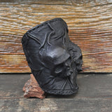 Made To Order-Handcrafted Black Color Genuine Leather Bracelet with Adjustable Brass İnsert Embossed Two Skull Design Unisex Gift  Biker's