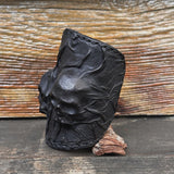 Made To Order-Handcrafted Black Color Genuine Leather Bracelet with Adjustable Brass İnsert Embossed Two Skull Design Unisex Gift  Biker's