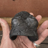 Made To Order-Handcrafted Black Color Genuine Leather Bracelet with Adjustable Brass İnsert Embossed Two Skull Design Unisex Gift  Biker's