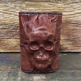 Made To Order-Handcrafted Brown Color Genuine Leather Bracelet with Adjustable Brass İnsert Embossed Skull Design Unisex Gift  Biker's