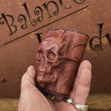 Made To Order-Handcrafted Brown Color Genuine Leather Bracelet with Adjustable Brass İnsert Embossed Skull Design Unisex Gift  Biker's