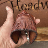 Made To Order-Handcrafted Brown Color Genuine Leather Bracelet with Adjustable Brass İnsert Embossed Skull Design Unisex Gift  Biker's