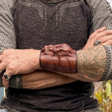 Made To Order-Handcrafted Brown Color Genuine Leather Bracelet with Adjustable Brass İnsert Embossed Skull Design Unisex Gift  Biker's